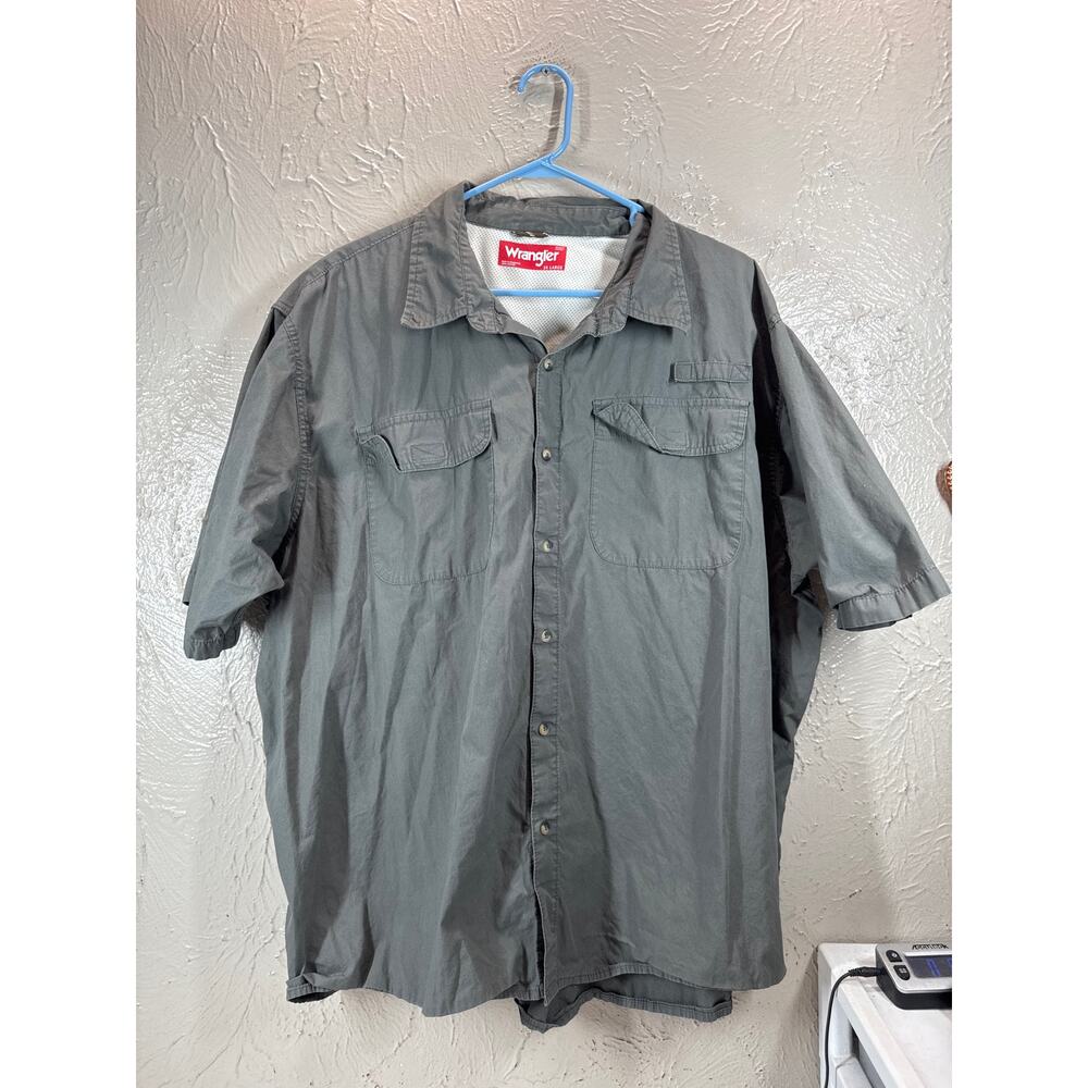 Wrangler Short Sleeve‎ Button Up 100% Cotton Shirt Gray Mens Size 3XL